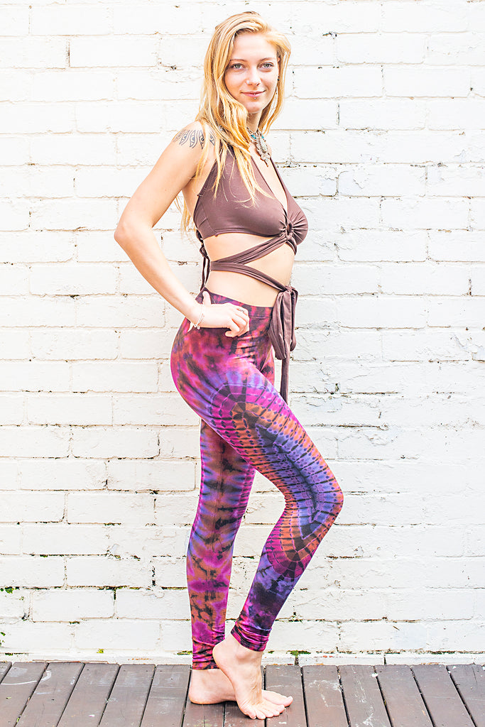 dark purple curry mandala tie dye leggings yoga workout fitness pants side