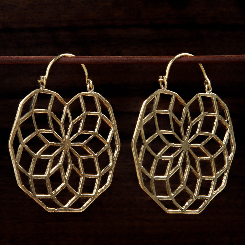 Two Brass earrings featuring a Seed of Life symbol 