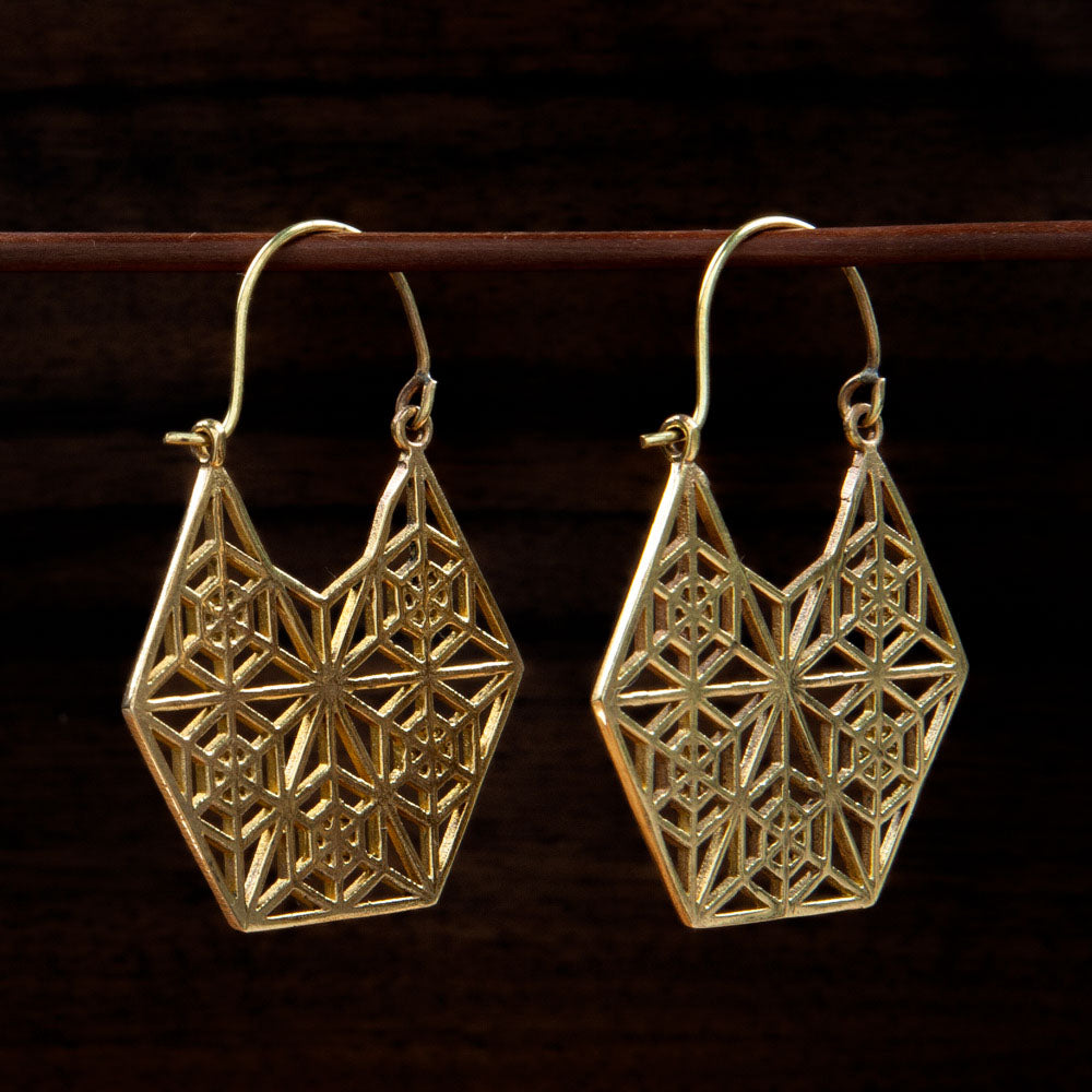Brass sacred geometry pattern earrings