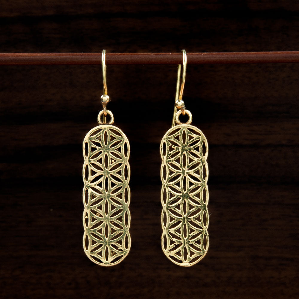 brass earrings with seed of life sacred geometry design