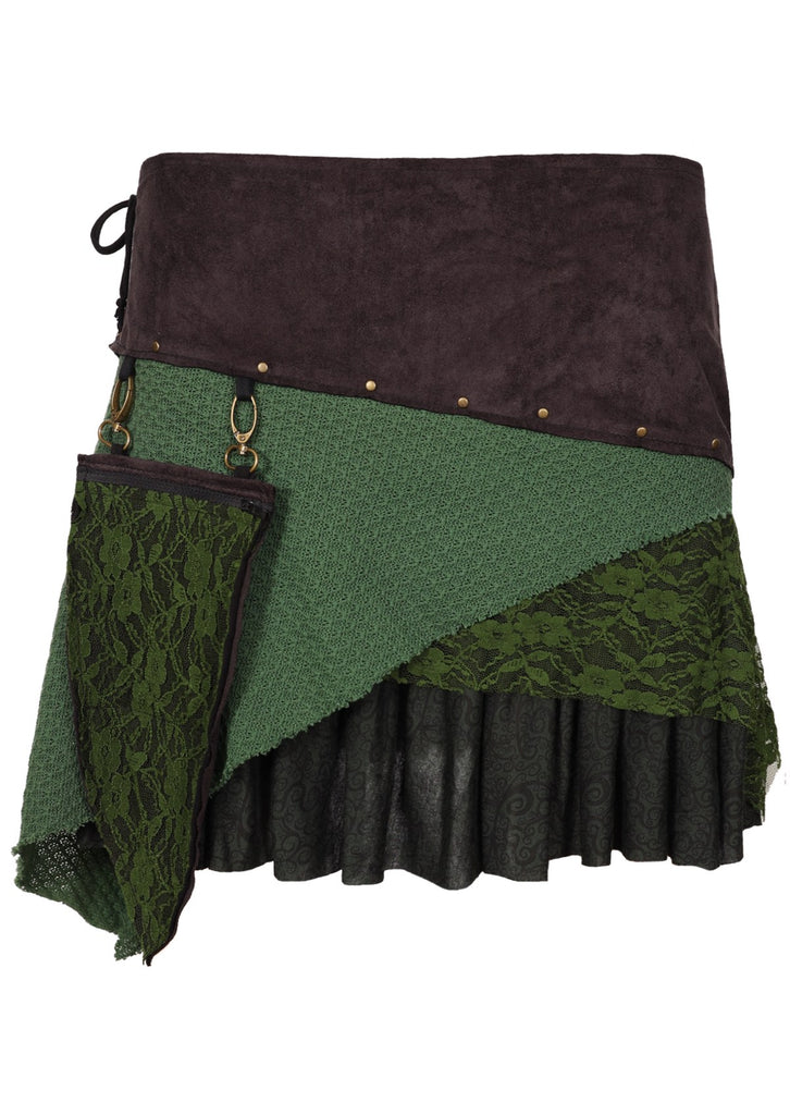 Archer Skirt in Royal Green suede and lace layered skirt with detachable pocket front