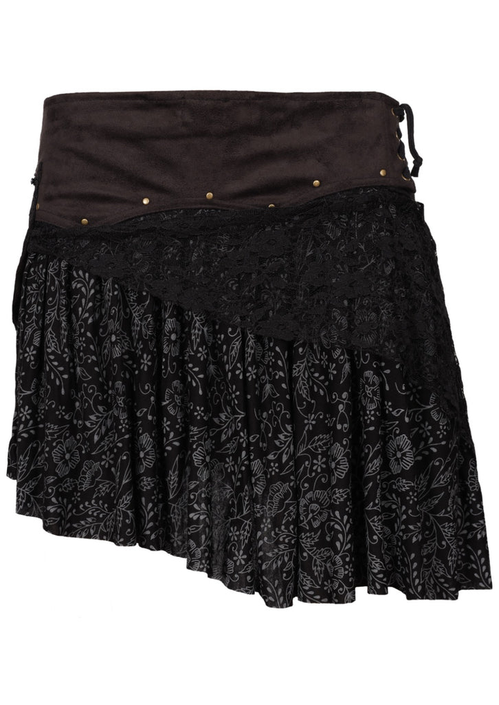 Black layered multi-textured short skirt front
