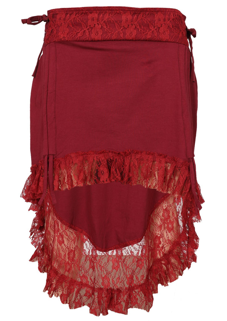 Wine red skirt short front long frilly lacy back  front
