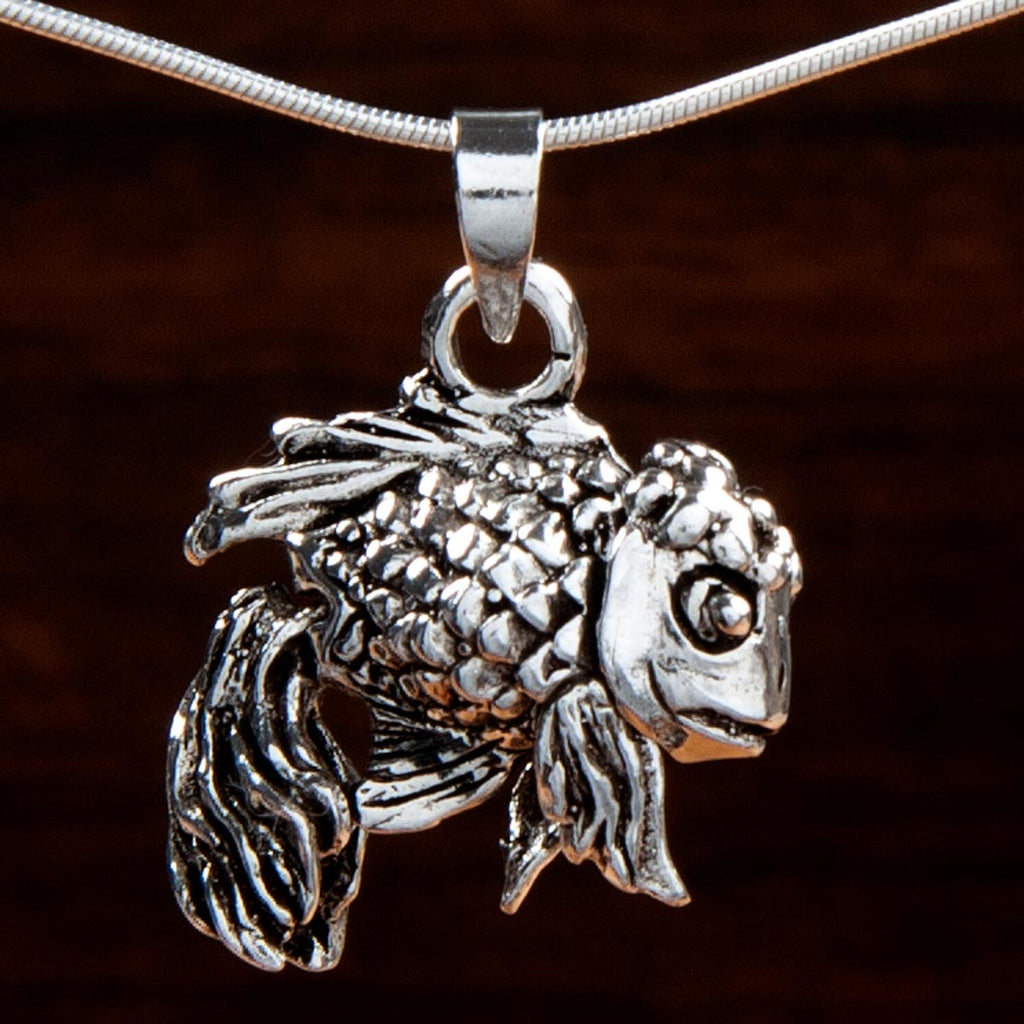 intricately detailed sterling silver goldfish pendant