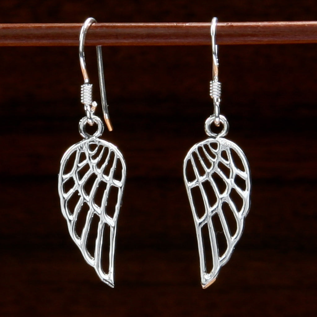 sterling silver angel's wing cut-out earrings