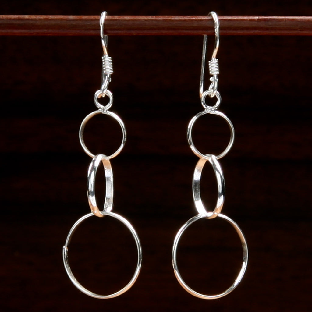 sterling silver pendant earrings with three interconnected rings