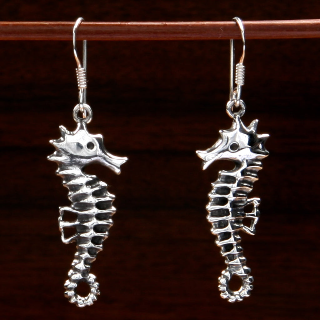 sterling silver seahorse shaped pendant earrings