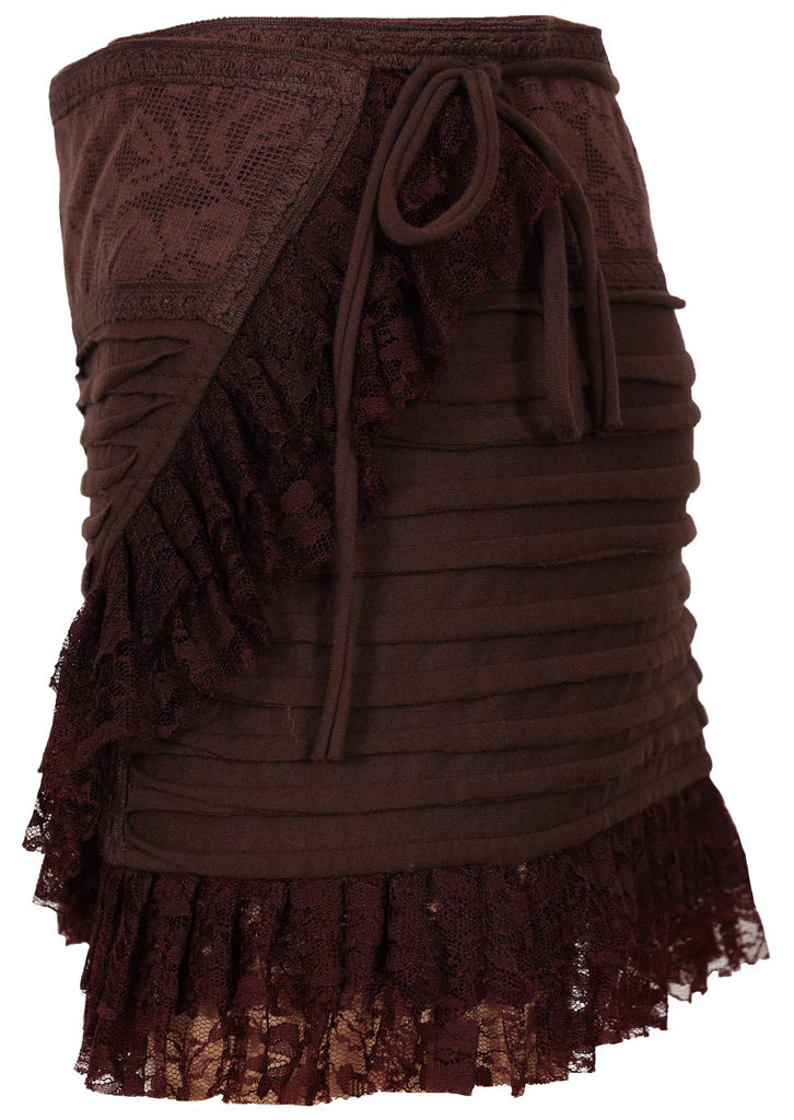layered multi-textured tribal wrap skirt with lacy hem side