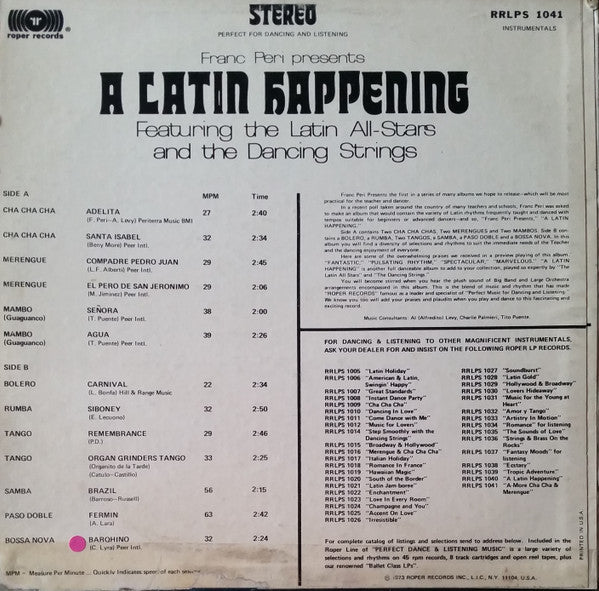 Franc Peri presents The Latin All Stars ,and The Dancing Strings : A Latin Happening (LP, Album)