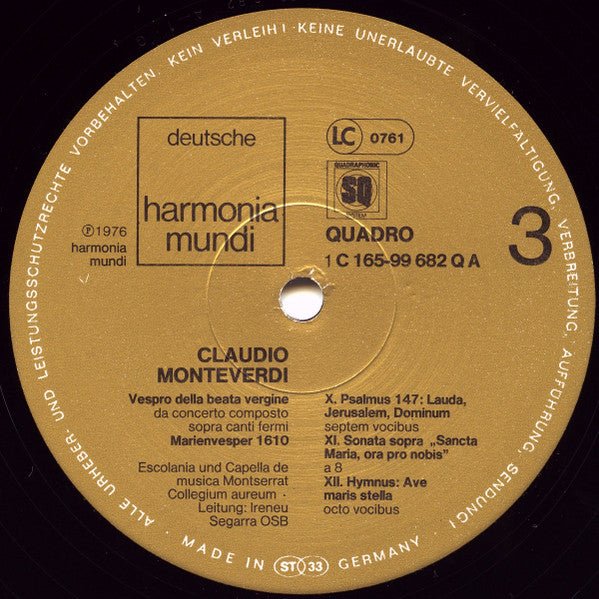 Claudio Monteverdi : Vespro Della Beata Vergine (2xLP, Album, Quad)