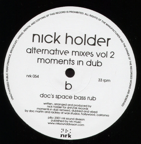 Nick Holder : Alternative Mixes Vol. 2 (12")