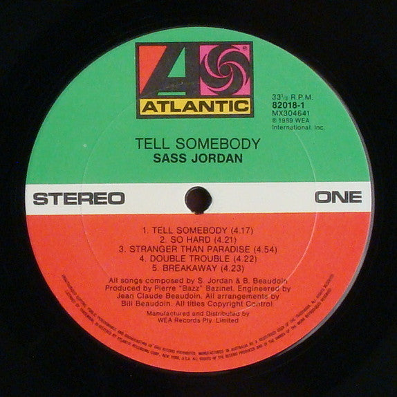 Sass Jordan : Tell Somebody  (LP, Album)