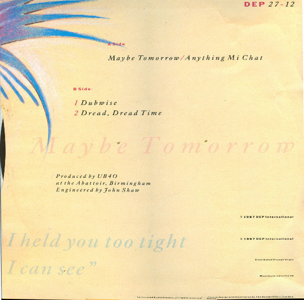 UB40 : Maybe Tomorrow (12", Single)