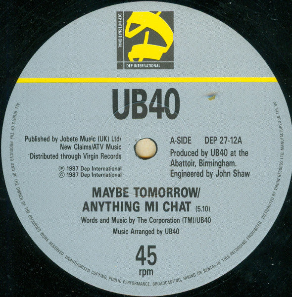 UB40 : Maybe Tomorrow (12", Single)