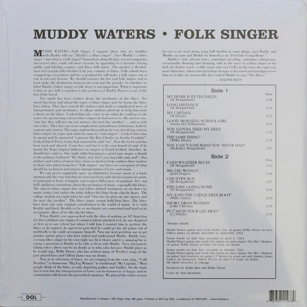 Muddy Waters : Folk Singer (LP, Album, RE, 180)