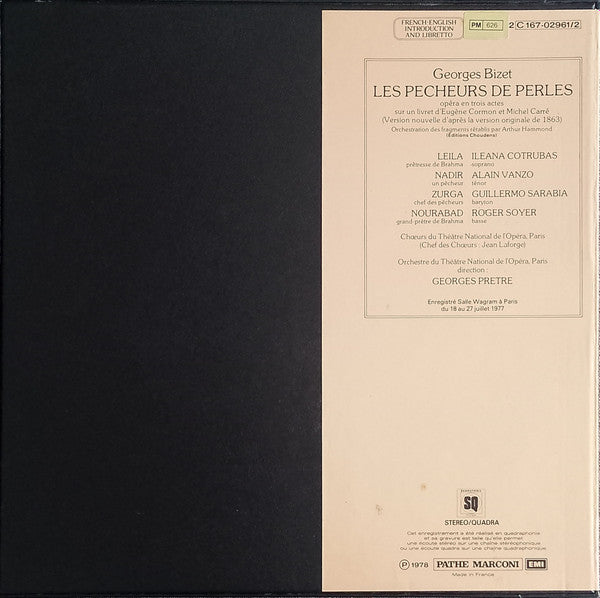 Georges Bizet, Ileana Cotrubas, Alain Vanzo, Guillermo Sarabia, Roger Soyer, Orchestre National De L'Opéra De Paris, Choeur National De L'Opéra De Paris, Georges Prêtre : Les Pêcheurs De Perles (2xLP, Quad + Box)