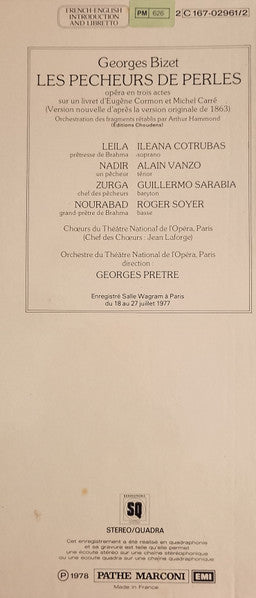 Georges Bizet, Ileana Cotrubas, Alain Vanzo, Guillermo Sarabia, Roger Soyer, Orchestre National De L'Opéra De Paris, Choeur National De L'Opéra De Paris, Georges Prêtre : Les Pêcheurs De Perles (2xLP, Quad + Box)