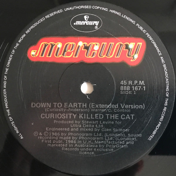 Curiosity Killed The Cat : Down To Earth (Extended Mix) (12", Single)