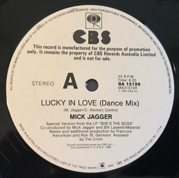 Mick Jagger : Lucky In Love  (12", Single, Promo)