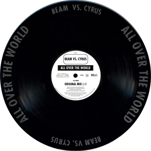 Beam Vs. Cyrus : All Over The World (12", Etch)