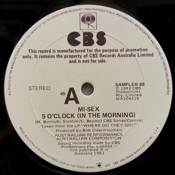 Mi-Sex : 5 O'Clock (In The Morning) (12", Single, Promo, Smplr)