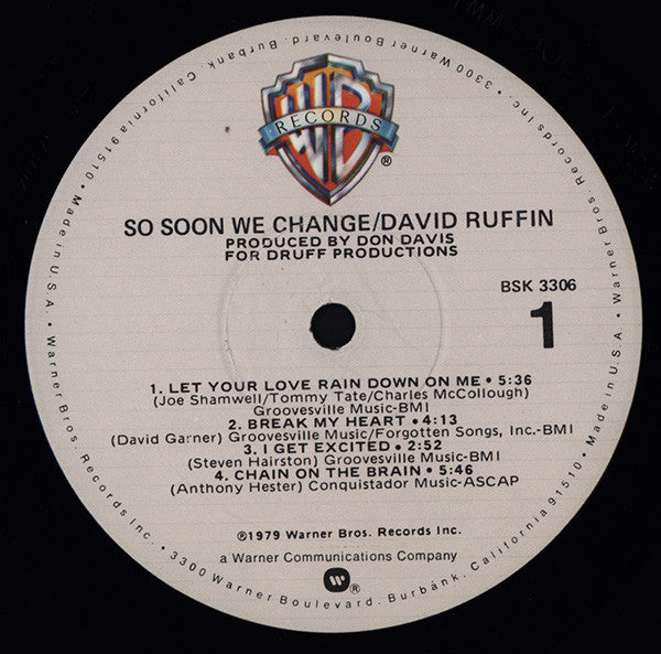 David Ruffin : So Soon We Change (LP, Album, Los)