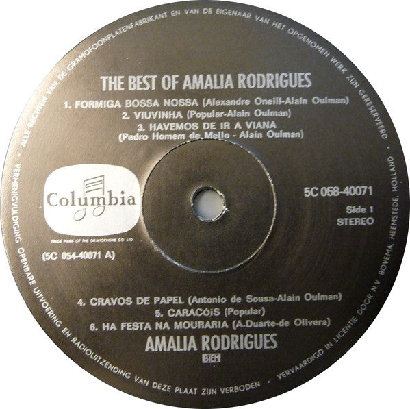 Amalia Rodrigues* : The Best Of Amalia Rodrigues (LP, Comp)