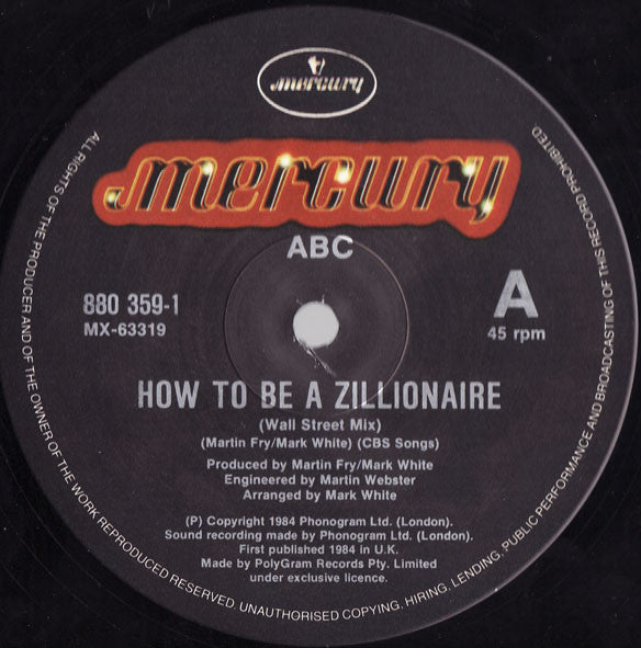 ABC : How To Be A Zillionaire (Wall St. Mix) (12")