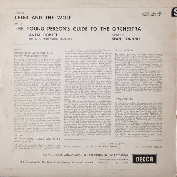 Sergei Prokofiev, Benjamin Britten - Antal Dorati, Sean Connery, Royal Philharmonic Orchestra : Peter And The Wolf / The Young Person's Guide To The Orchestra (LP, Album)