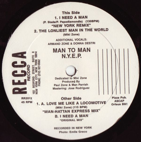 Man To Man* : N.Y.E.P. (12")