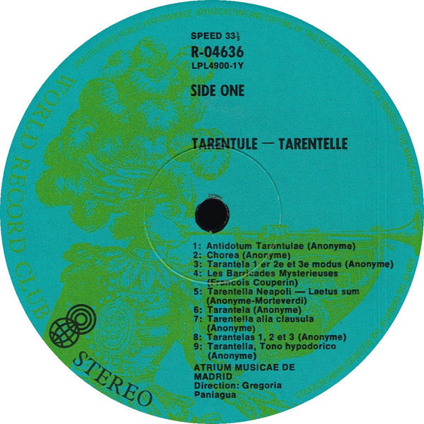 Atrium Musicae de Madrid, Grégorio Paniagua* : Tarentule-Tarentelle (LP, Album, Club)