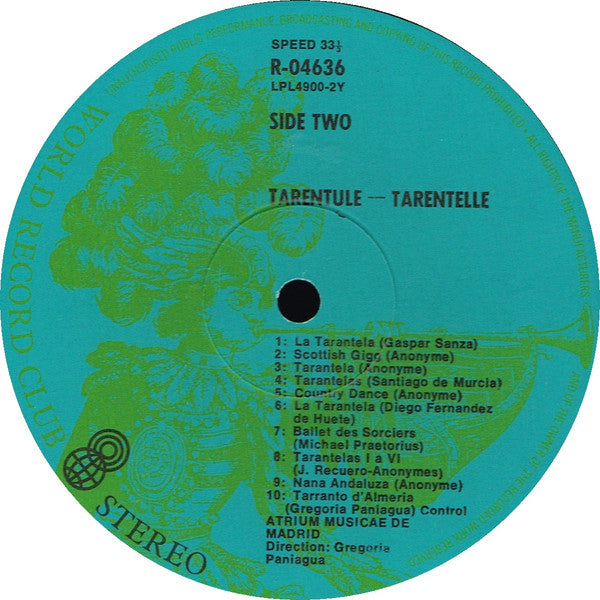 Atrium Musicae de Madrid, Grégorio Paniagua* : Tarentule-Tarentelle (LP, Album, Club)