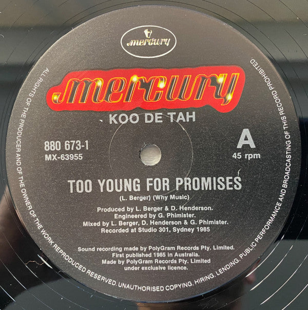 Koo Dé Tah : Too Young For Promises (12", Single)