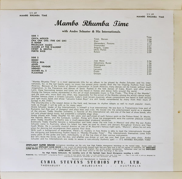 Andre Schuster And His Continentals : Mambo Rhumba Time (LP, Album)