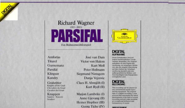 Richard Wagner - Peter Hofmann • Dunja Vejzović • Kurt Moll • José van Dam • Siegmund Nimsgern • Victor von Halem, Chor Der Deutschen Oper Berlin, Berliner Philharmoniker, Herbert Von Karajan : Parsifal (5xLP, Album + Box)