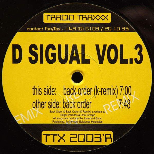 D Sigual Vol.3* : Back Order (Remix) (12")