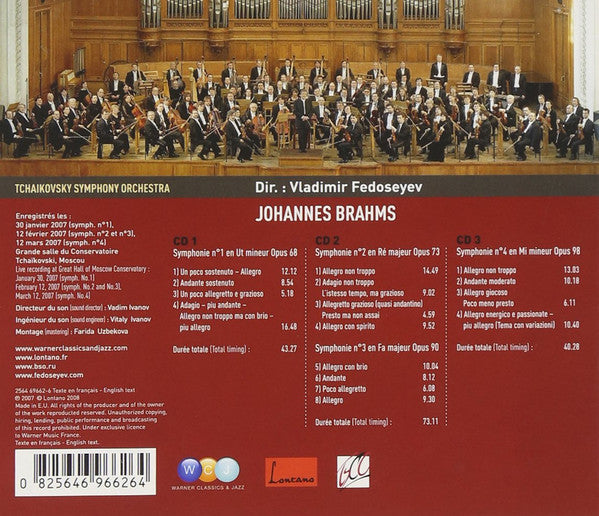 Brahms*, Vladimir Fedoseyev, Tchaikovsky Symphony Orchestra : Intégrale Des Symphonies (3xCD, Album + Box)