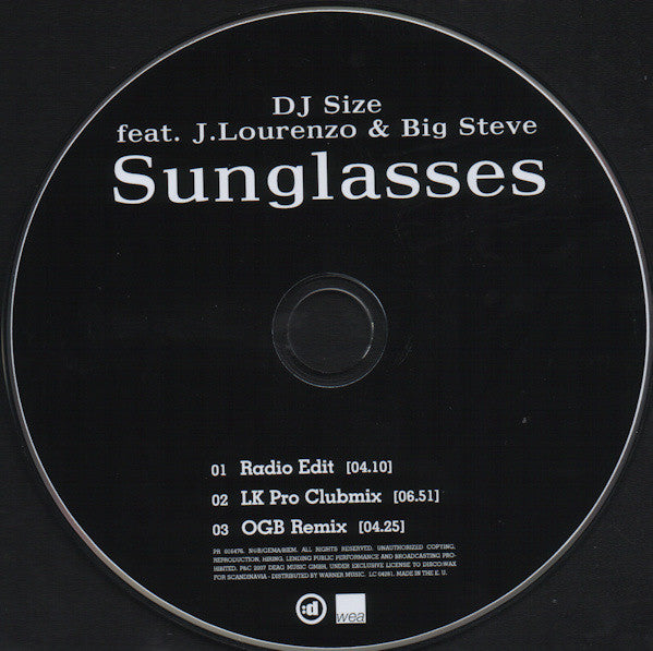 DJ Size feat. J.Lourenzo* & Big Steve (3) : Sunglasses (CD, Single, Promo)