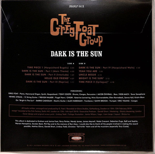 The Greg Foat Group : Dark Is The Sun (LP, Album, Ltd, RE, S/Edition, 180)