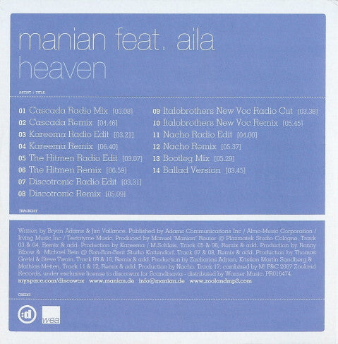 Manian* Ft. Aila : Heaven (CD, Maxi, Promo, Car)