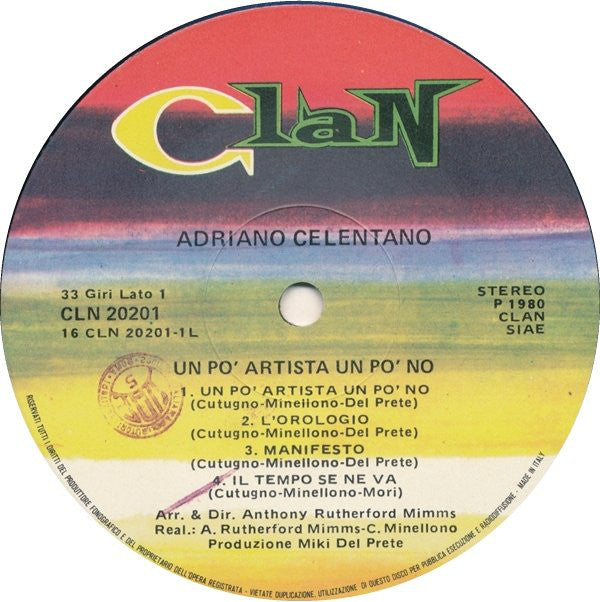 Adriano Celentano : Un Po' Artista Un Po' No (LP, Album)