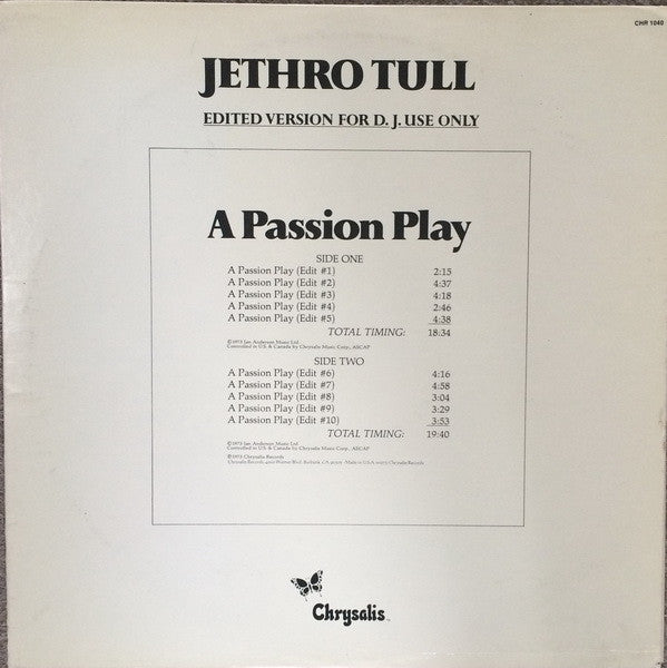 Jethro Tull : A Passion Play (LP, Album, Promo)