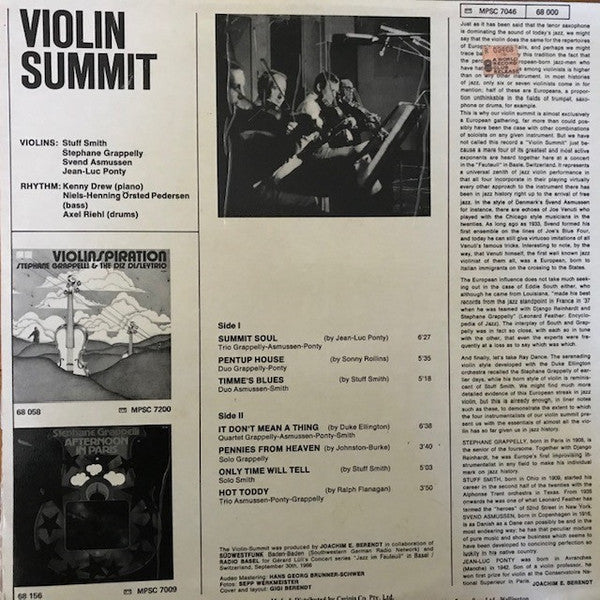 Stuff Smith, Stephane Grappelly*, Svend Asmussen, Jean-Luc Ponty : Violin-Summit (LP, Album, RE)
