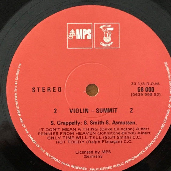 Stuff Smith, Stephane Grappelly*, Svend Asmussen, Jean-Luc Ponty : Violin-Summit (LP, Album, RE)
