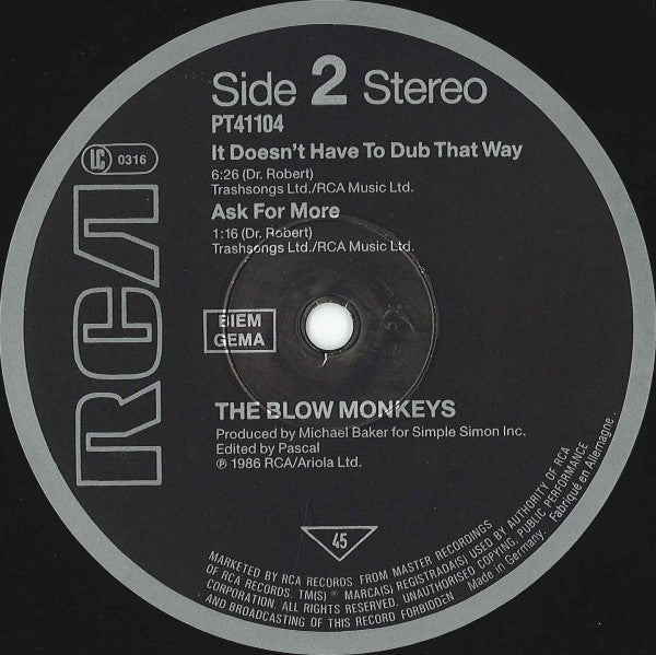 The Blow Monkeys : It Doesn't Have To Be This Way (12", Maxi)