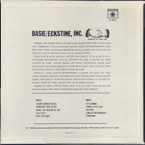 Basie* . Eckstine* : Basie/Eckstine, Inc. (LP, Album)