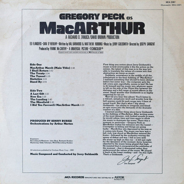 Jerry Goldsmith : MacArthur (Music From The Motion Picture) (LP, Album)