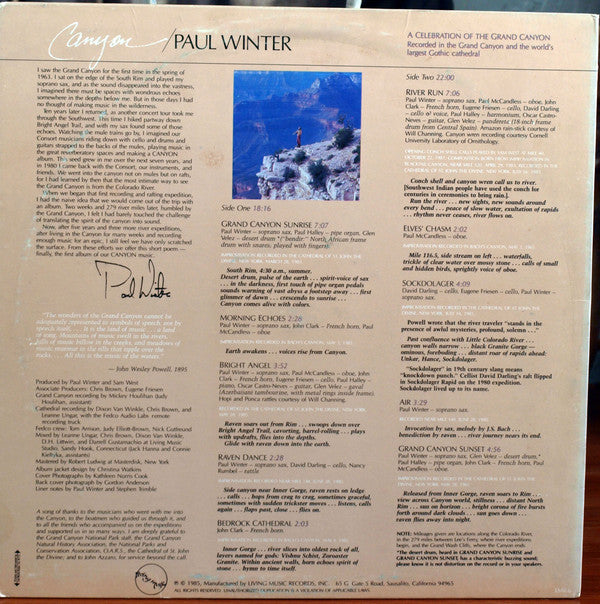 Paul Winter (2) : Canyon (LP, Album)