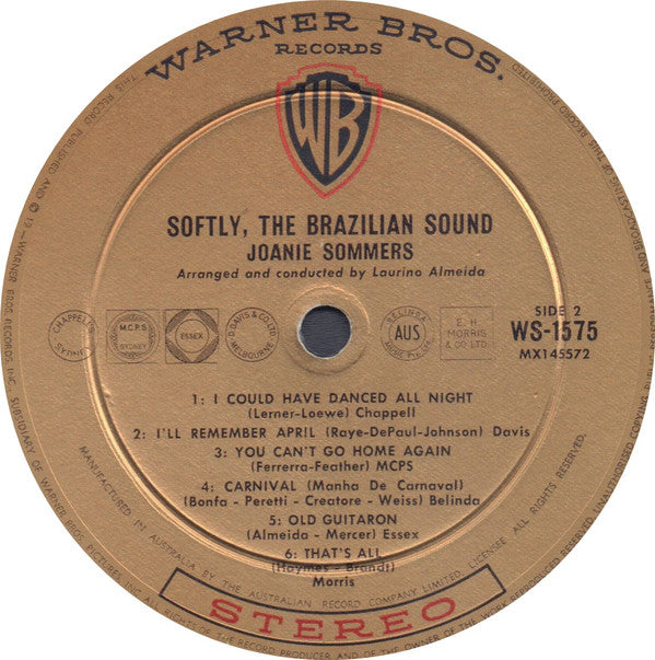 Joanie Sommers With Laurindo Almeida : Softly, The Brazilian Sound (LP, Album, Gol)