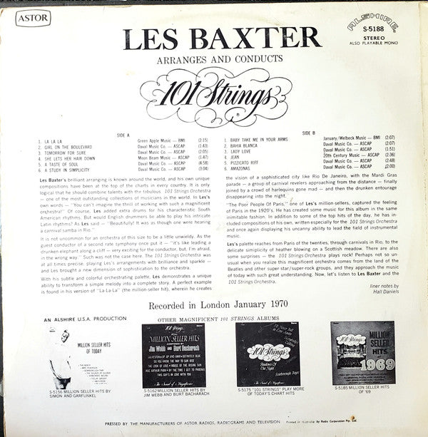 Les Baxter And The 101 Strings : Million Seller Hits Arranged And Conducted By Les Baxter (LP, Album)
